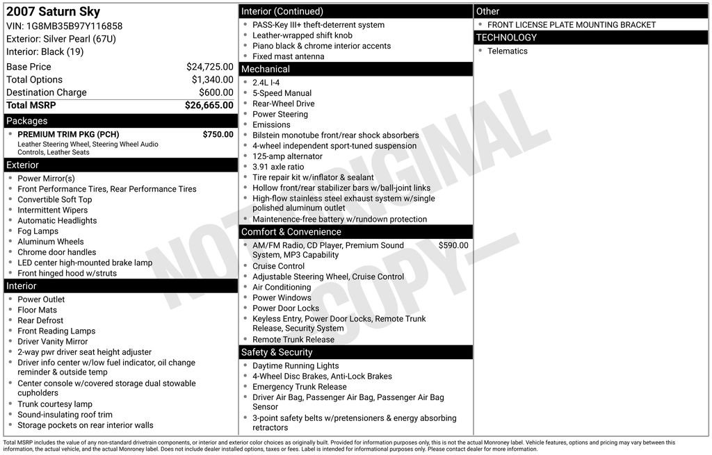 Used 2007 Saturn Sky w/ Premium Trim Pkg image 1