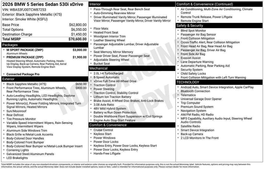 New 2026 BMW 530i xDrive w/ M Sport Package AWD/4WD image 2