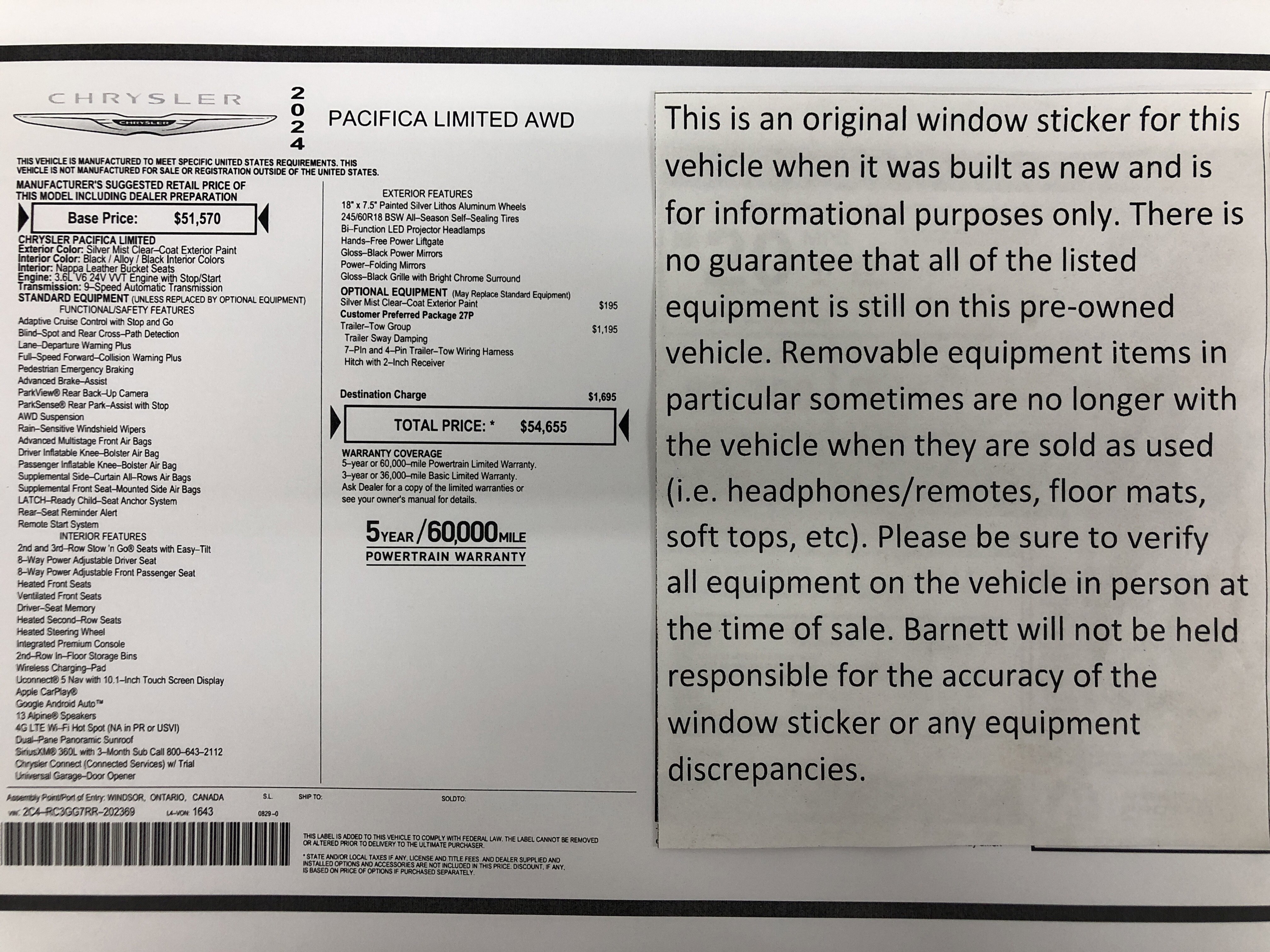 Certified 2024 Chrysler Pacifica Limited w/ Trailer Tow Group AWD/4WD image 2