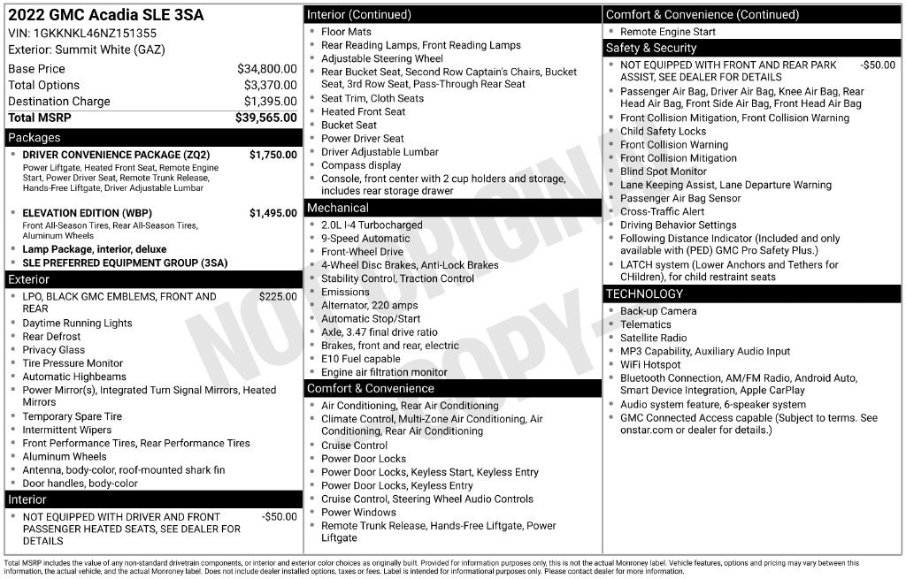 Used 2022 GMC Acadia SLE w/ Driver Convenience Package FWD image 6