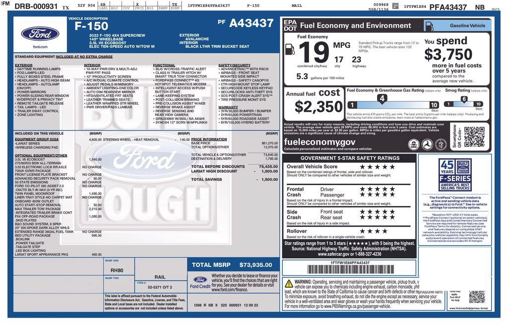 Used 2023 Ford F150 Lariat w/ Equipment Group 502A High AWD/4WD image 5
