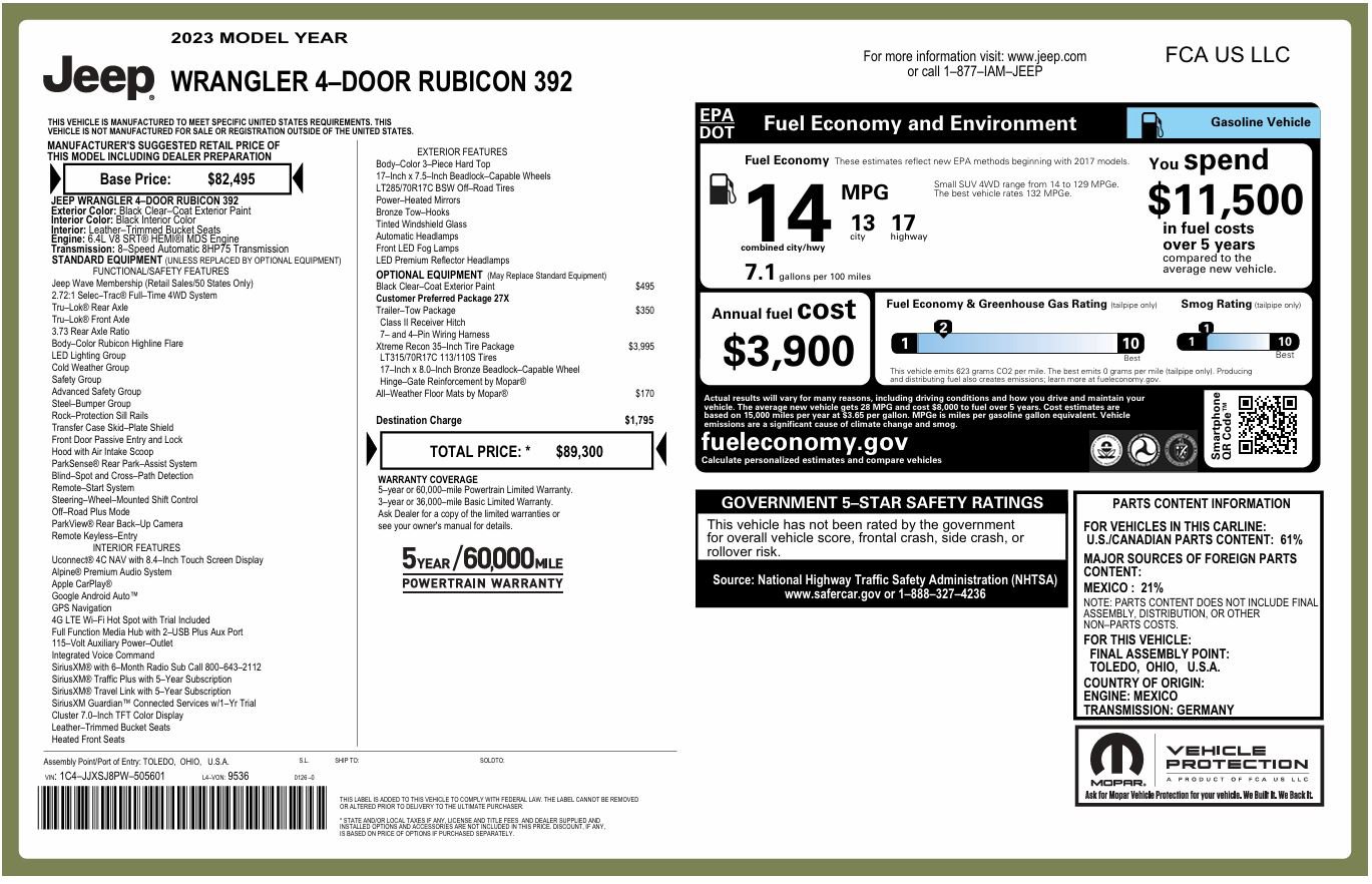 Used 2023 Jeep Wrangler Unlimited Rubicon 392 w/ Xtreme Recon 35" Tire Package AWD/4WD image 21