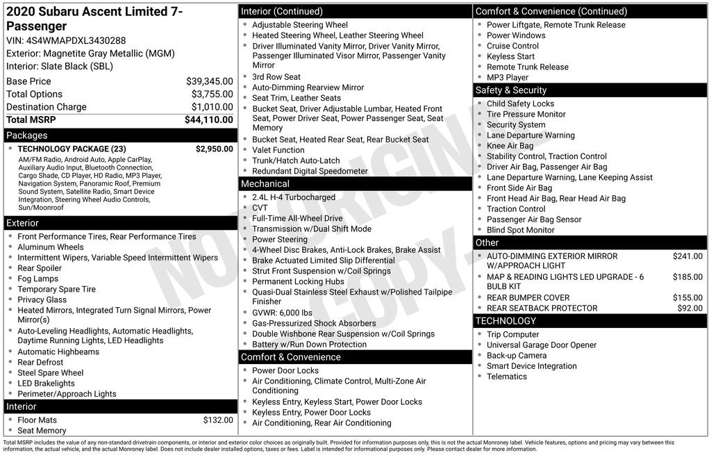 Used 2020 Subaru Ascent Limited w/ Technology Package image 6