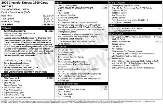 Used 2020 Chevrolet Express 2500 w/ Safety Package RWD image 24