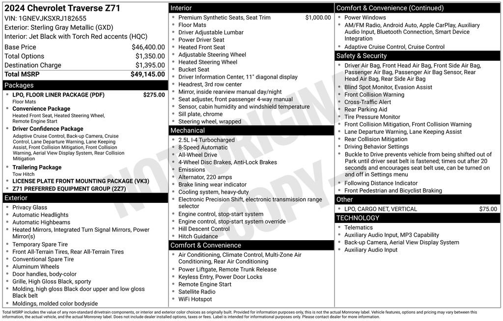 Used 2024 Chevrolet Traverse Z71 w/ LPO, Floor Liner Package image 3