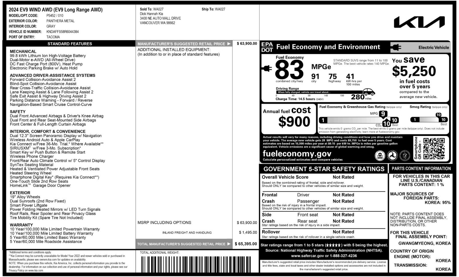 Used 2024 Kia EV9 Wind image 59