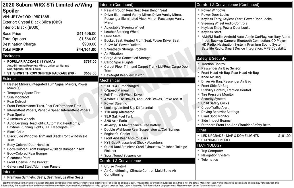 Used 2020 Subaru WRX STI Limited w/ Popular Package #1 image 3