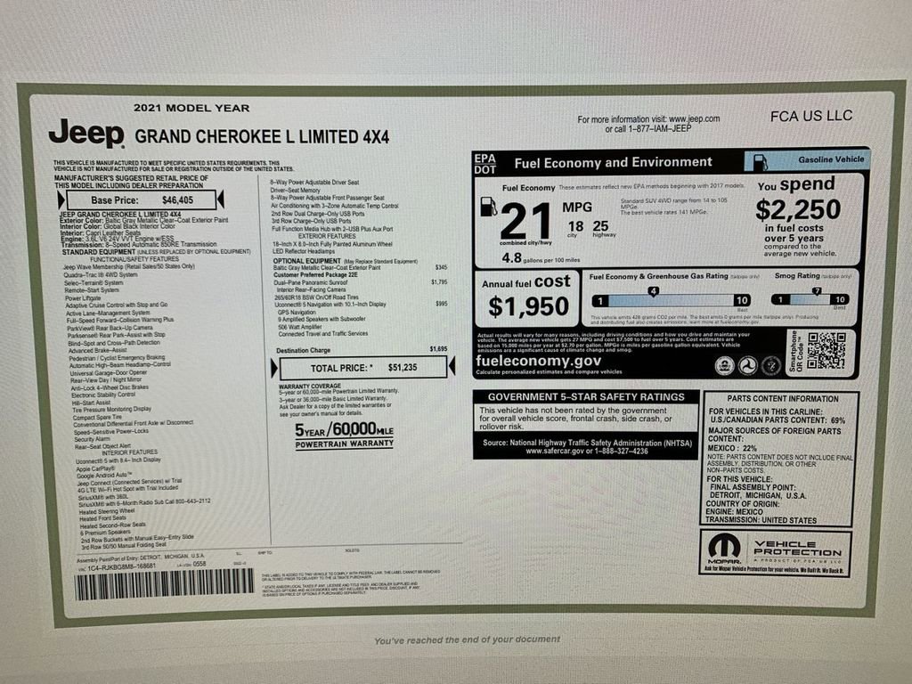 Used 2021 Jeep Grand Cherokee L Limited AWD/4WD image 70
