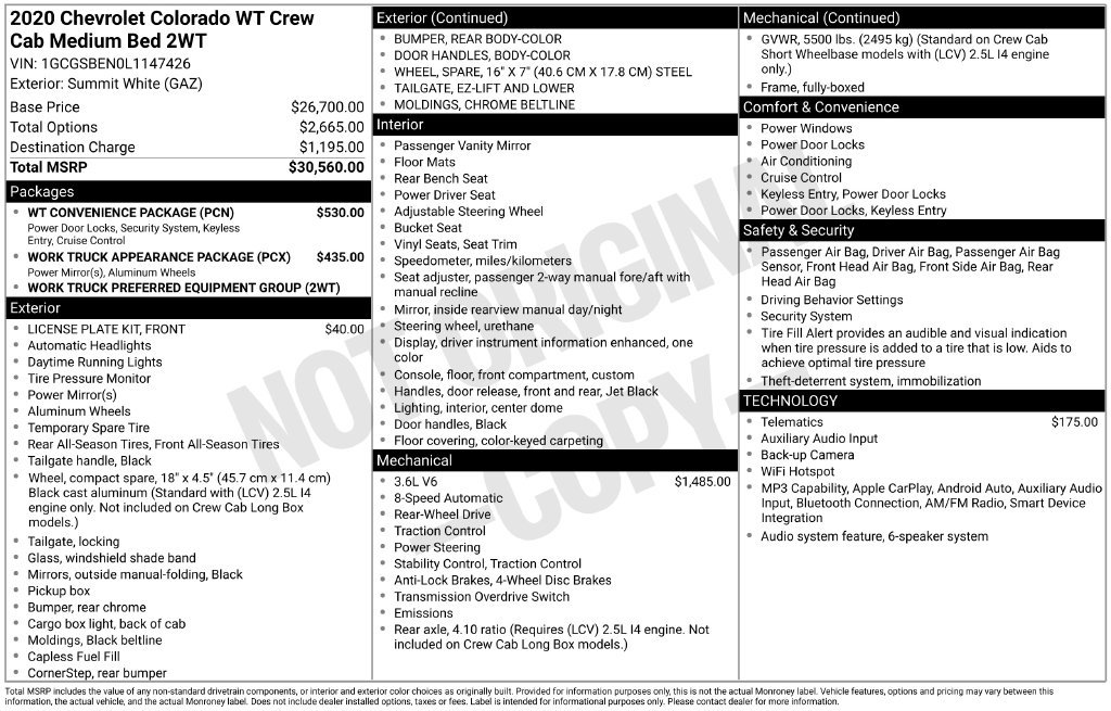 Used 2020 Chevrolet Colorado W/T w/ WT Convenience Package RWD image 31