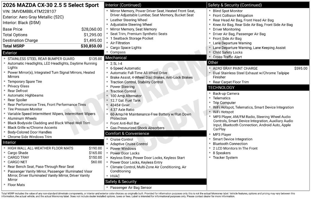 New 2026 MAZDA CX-30 AWD 2.5 S w/ Select Sport Pkg image 3