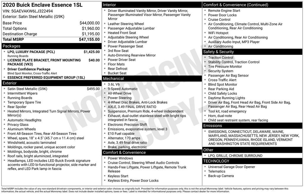 Used 2020 Buick Enclave Essence w/ LPO, Luxury Package image 15