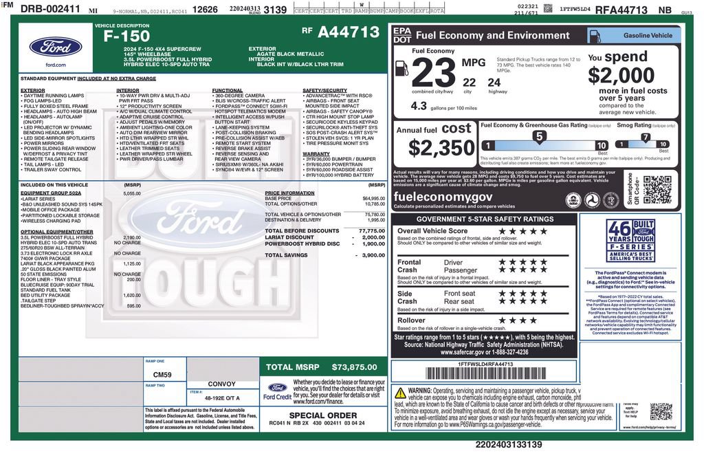 Certified 2024 Ford F150 Lariat w/ Equipment Group 502A High AWD/4WD image 43