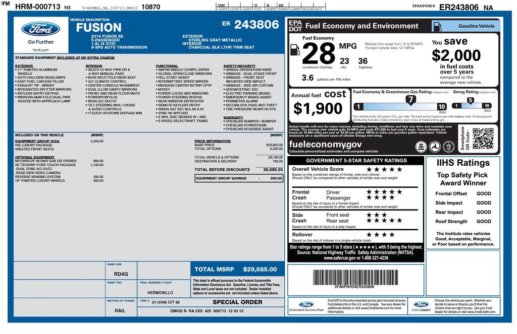 Used 2014 Ford Fusion SE w/ Equipment Group 202A FWD image 4