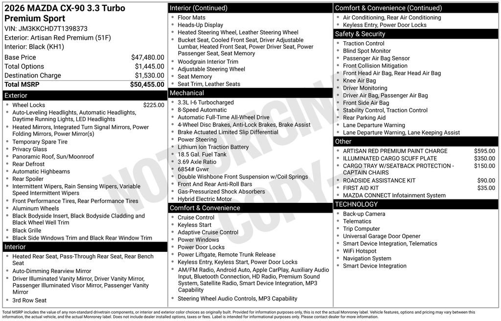 New 2026 MAZDA CX-90 3.3 Turbo w/ Premium Sport Pkg AWD/4WD image 38
