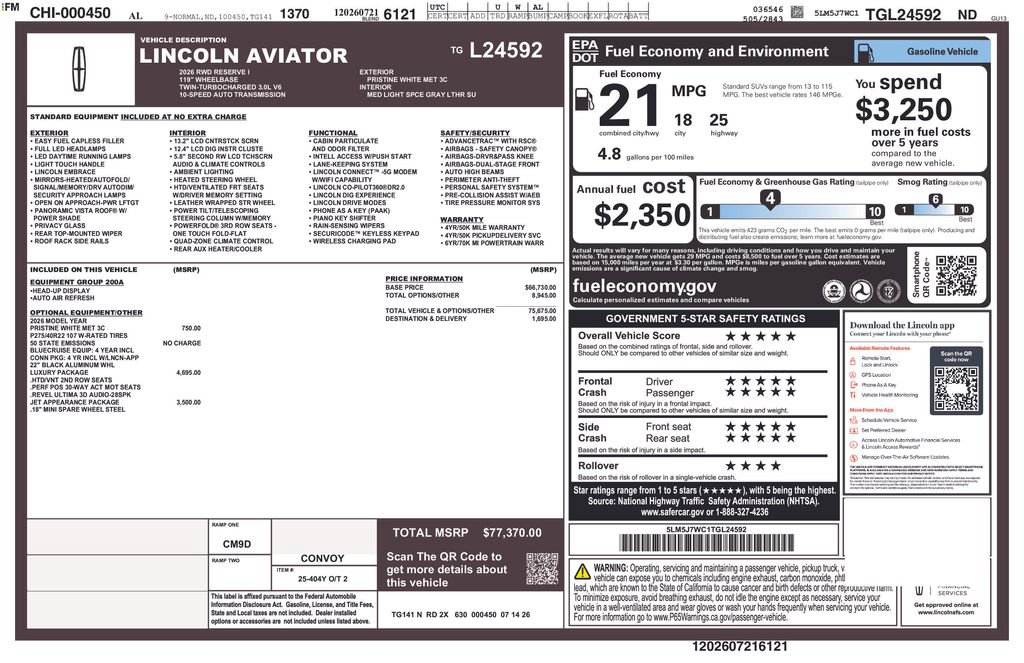 New 2026 Lincoln Aviator Reserve w/ Luxury Package RWD image 5