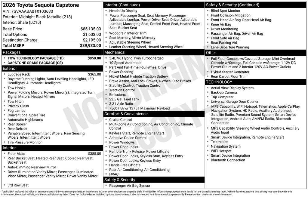 Used 2026 Toyota Sequoia Capstone w/ Tow Technology Package AWD/4WD image 18