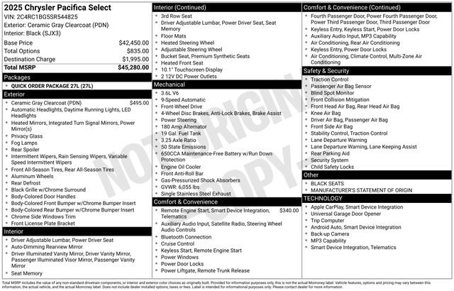Used 2025 Chrysler Pacifica Select FWD image 4