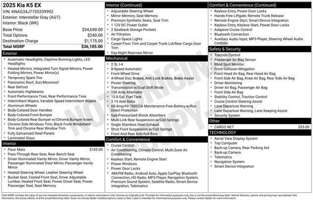 Certified 2025 Kia K5 EX image 15