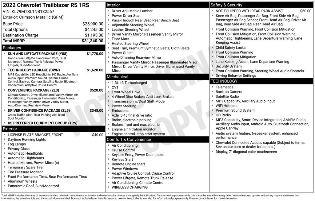 Certified 2022 Chevrolet TrailBlazer RS w/ Sun and Liftgate Package FWD image 6
