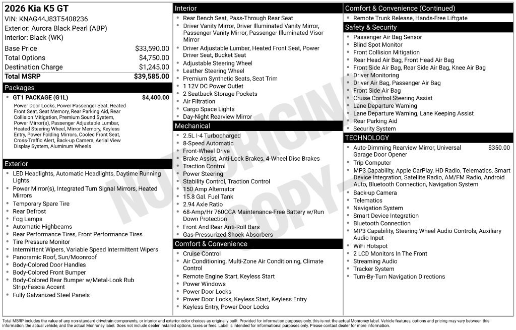 Used 2026 Kia K5 GT w/ GT1 Package FWD image 22