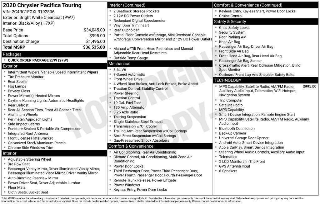 Used 2020 Chrysler Pacifica Touring FWD image 46