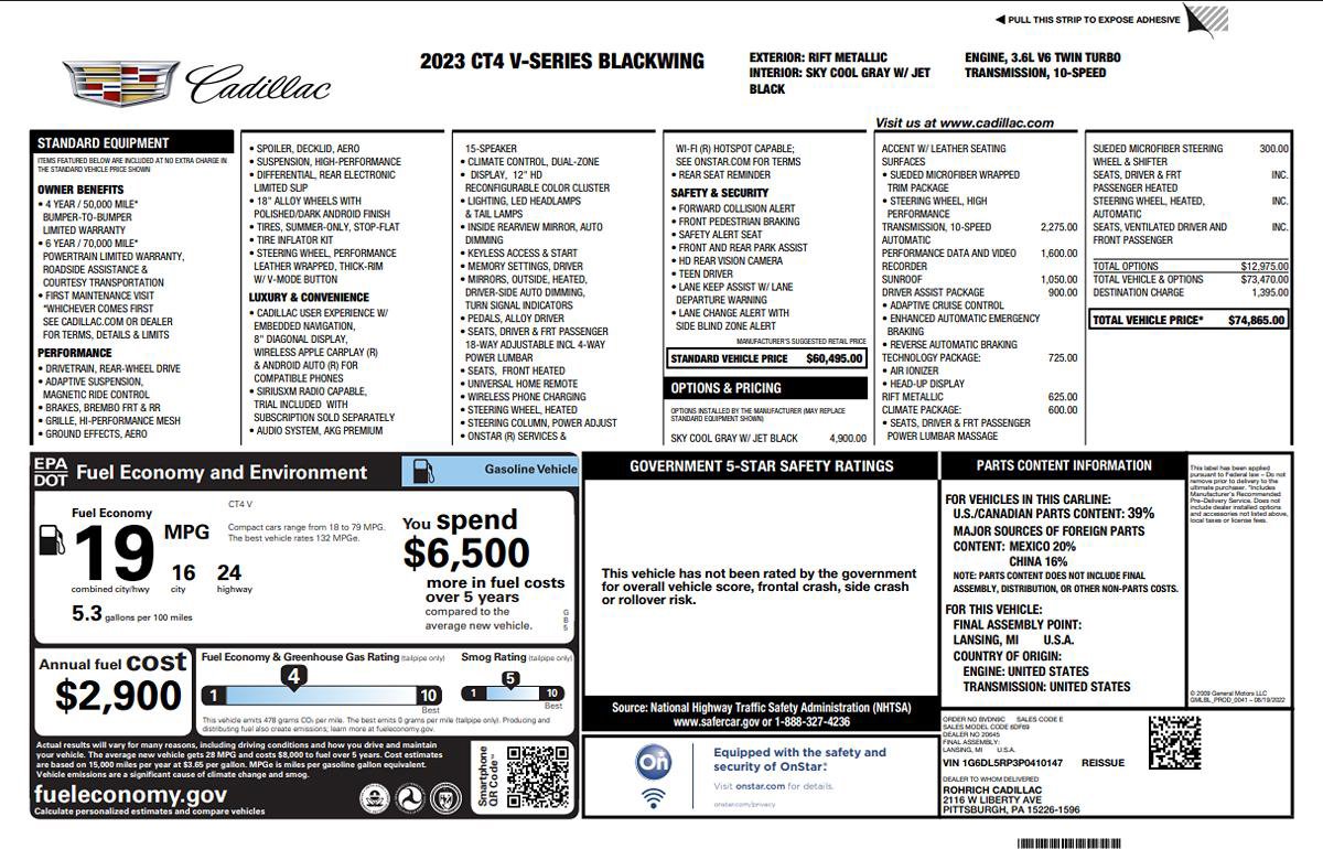 Used 2023 Cadillac CT4 V Blackwing w/ Driver Assist Package RWD image 10