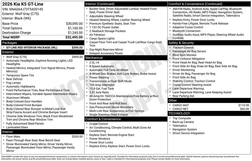 New 2026 Kia K5 GT-Line w/ GT-Line Red Interior Package image 6