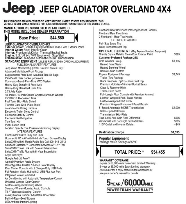 Used 2022 Jeep Gladiator Overland w/ Popular Equipment Package AWD/4WD image 7