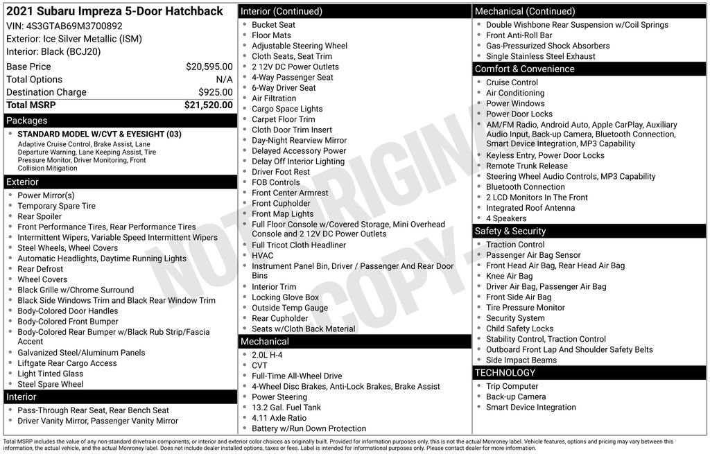 Used 2021 Subaru Impreza 2.0i image 10