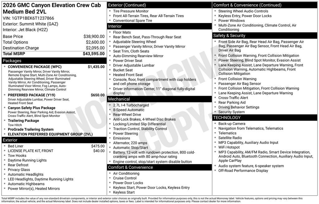New 2026 GMC Canyon Elevation w/ Convenience Package RWD image 4