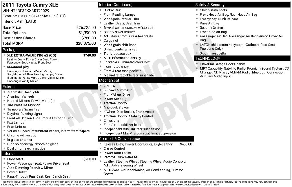 Used 2011 Toyota Camry XLE w/ XLE Extra-Value Pkg #2 FWD image 6
