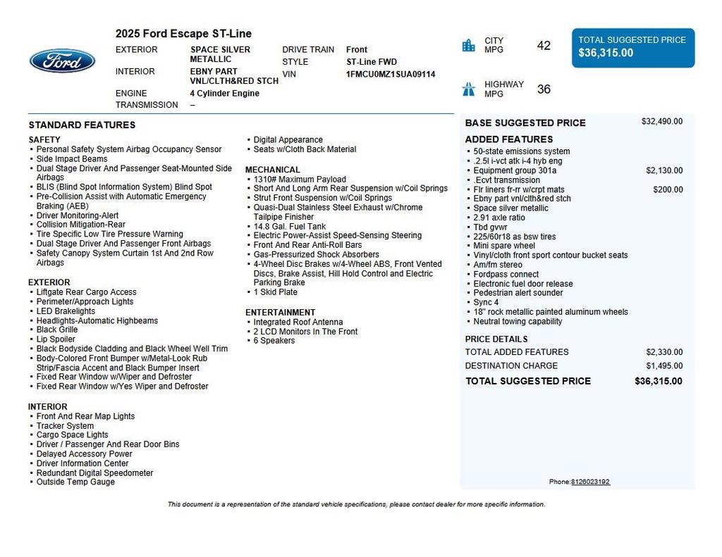 Used 2025 Ford Escape ST-Line w/ Equipment Group 301A image 42