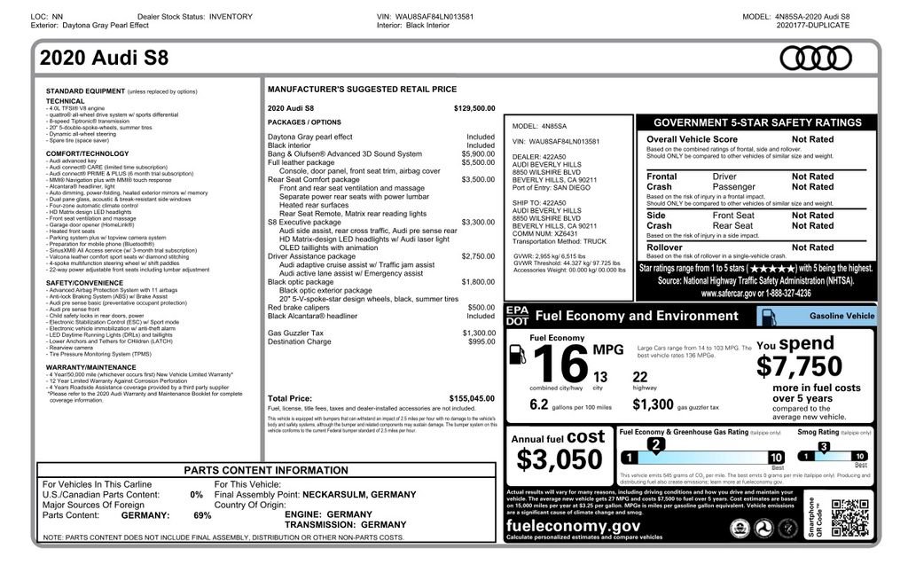 Used 2020 Audi S8 L w/ Full Leather Package image 3