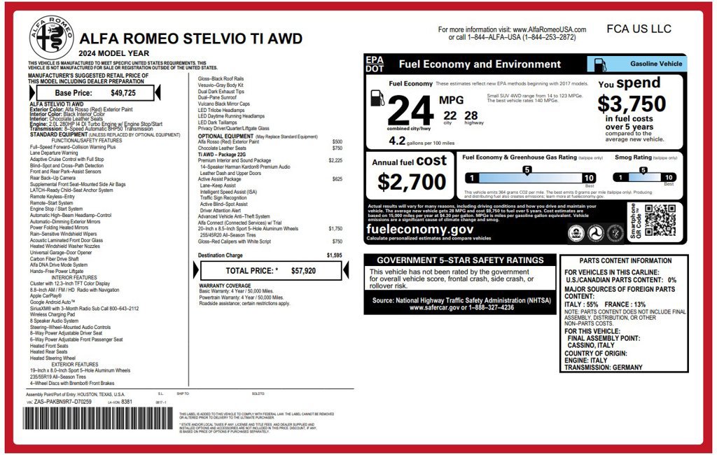 Used 2024 Alfa Romeo Stelvio Ti AWD/4WD image 3