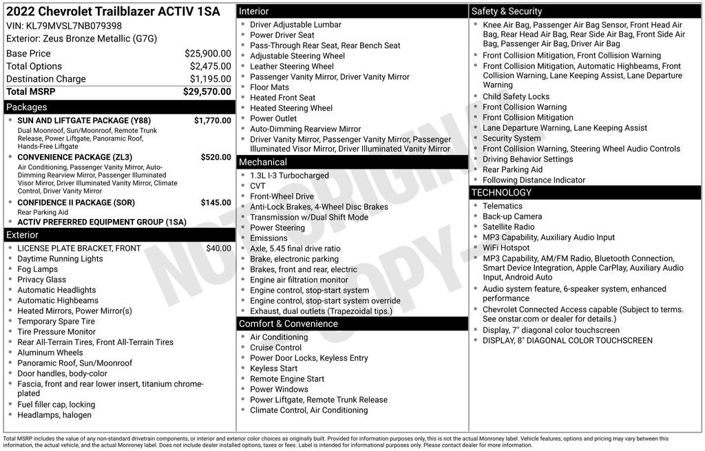 Used 2022 Chevrolet TrailBlazer ACTIV w/ Sun and Liftgate Package FWD image 13