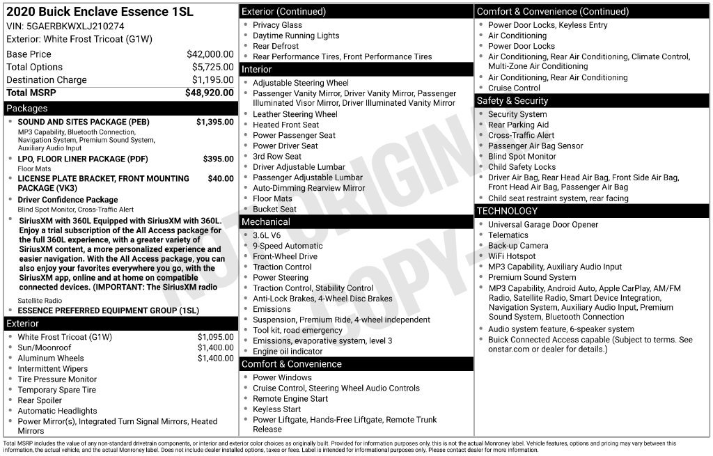 Used 2020 Buick Enclave Essence w/ Sound and Sites Package FWD image 2