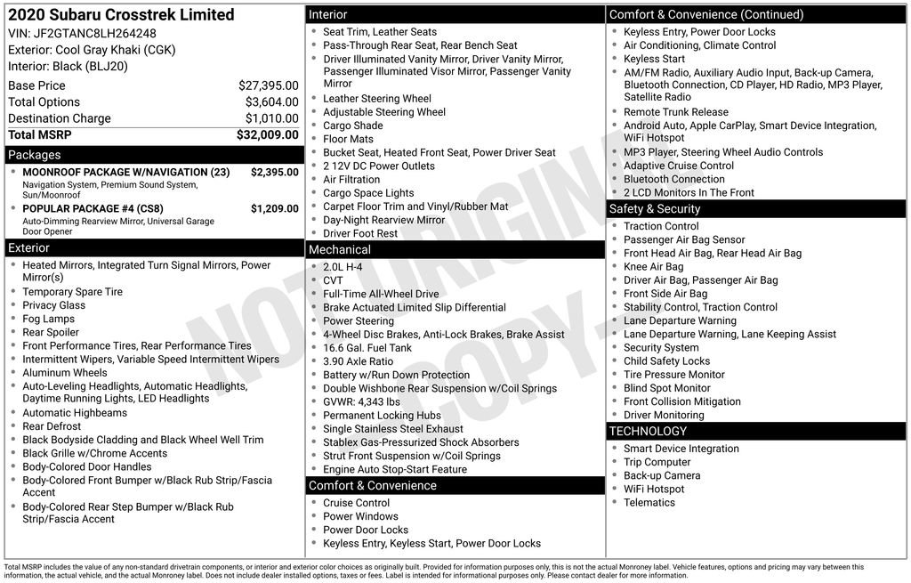 Used 2020 Subaru Crosstrek 2.0i Limited w/ Moonroof Package w/Navigation image 36