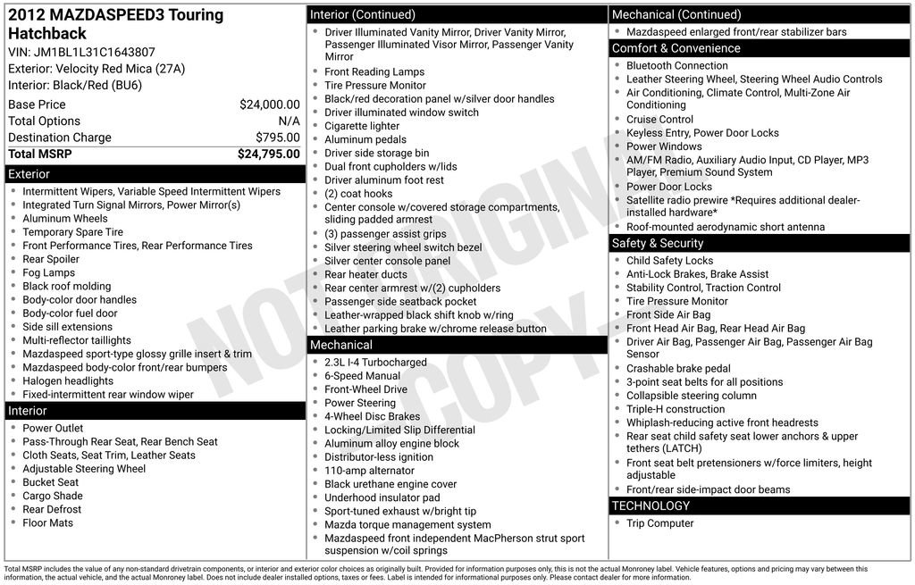 Used 2012 MAZDA MAZDA3 Touring