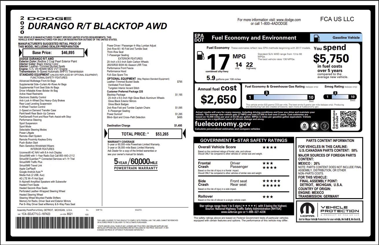 Used 2020 Dodge Durango R/T w/ Blacktop Package image 53