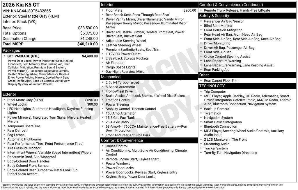 Used 2026 Kia K5 GT w/ GT1 Package FWD image 27