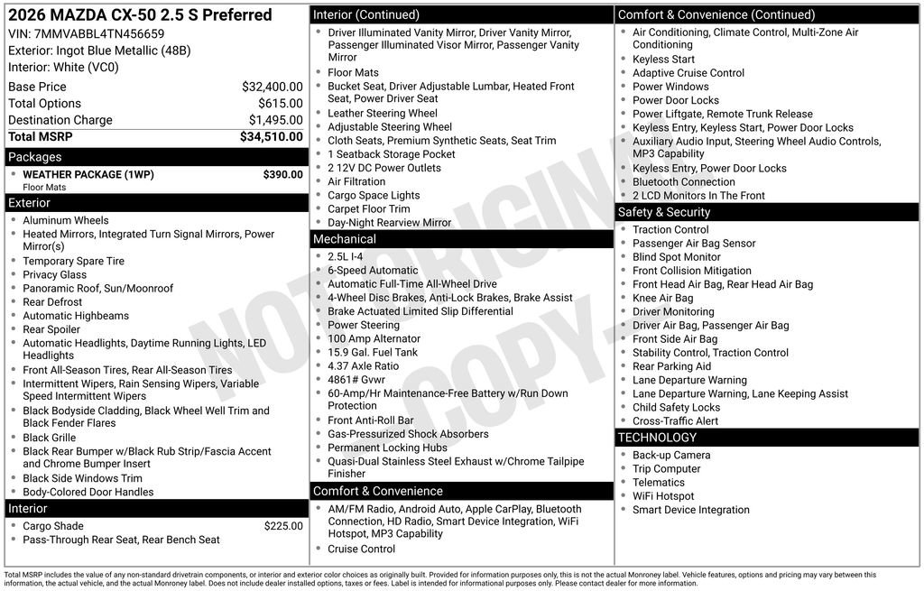 New 2026 MAZDA CX-50 AWD 2.5 S w/ Weather Package image 34
