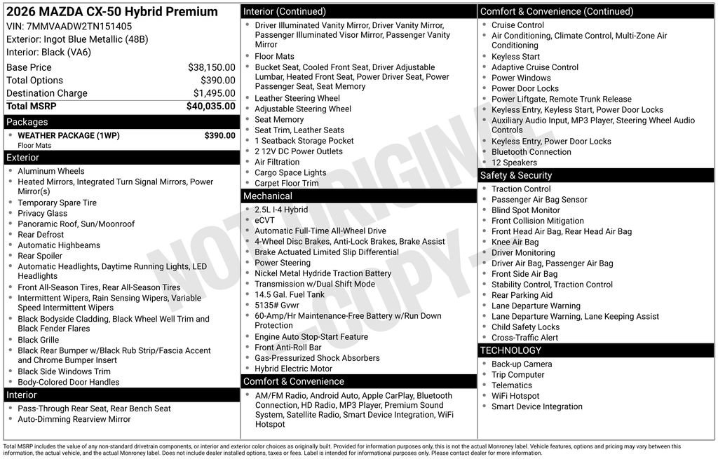 New 2026 MAZDA CX-50 AWD 2.5 Hybrid w/ Weather Package image 11
