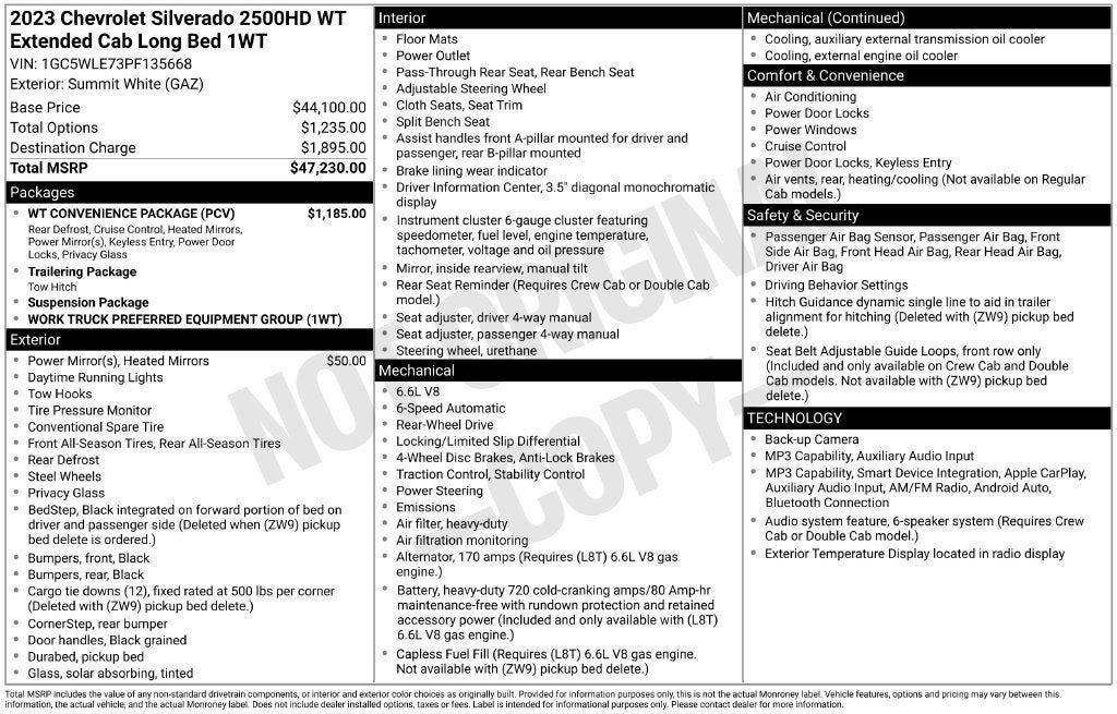 Used 2023 Chevrolet Silverado 2500 W/T w/ WT Convenience Package RWD image 41