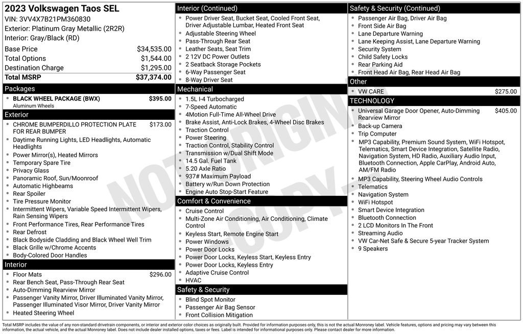 Certified 2023 Volkswagen Taos SEL w/ Black Wheel Package AWD/4WD image 3