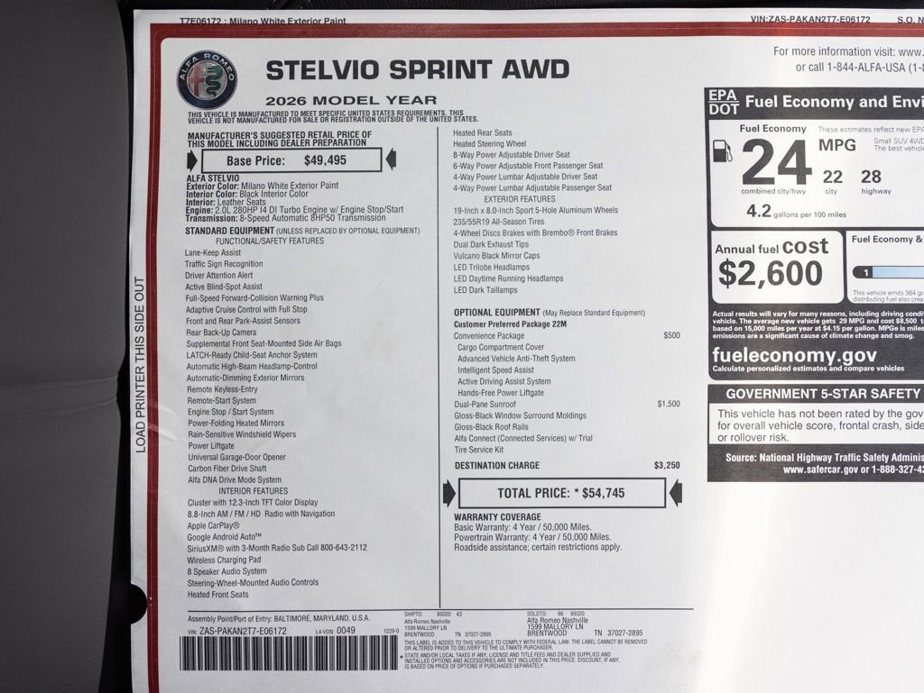 New 2026 Alfa Romeo Stelvio Sprint w/ Convenience Package AWD/4WD image 69