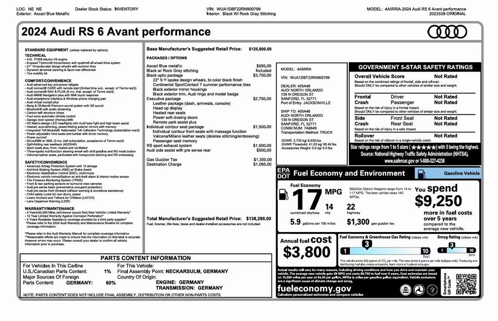 Used 2024 Audi RS 6 performance w/ Black Optic Package image 23
