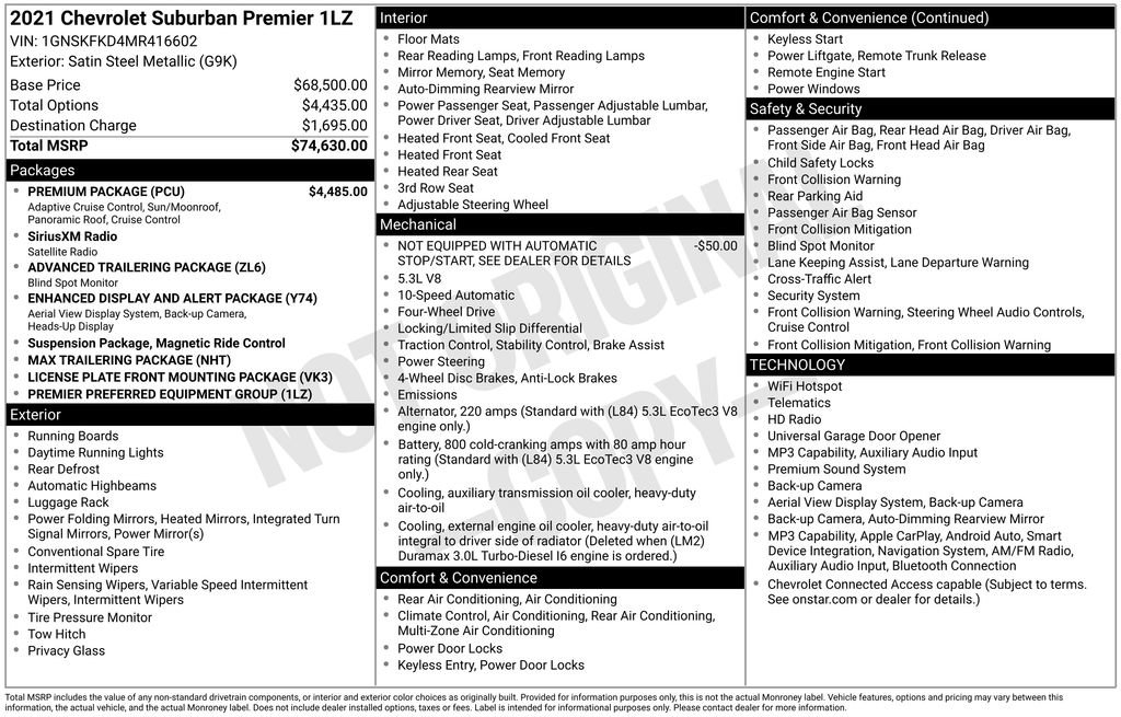 Used 2021 Chevrolet Suburban Premier w/ Premium Package AWD/4WD image 4