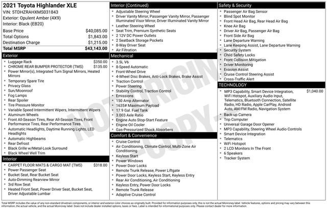Certified 2021 Toyota Highlander XLE FWD image 37