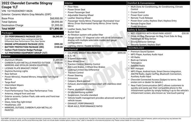 Used 2022 Chevrolet Corvette Stingray Coupe w/ Z51 Performance Package RWD image 2
