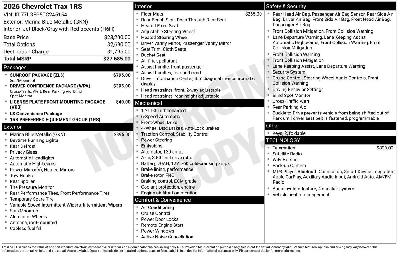 New 2026 Chevrolet Trax RS w/ Sunroof Package FWD image 4